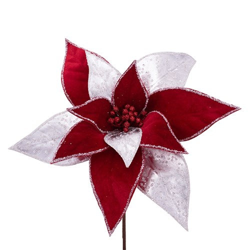 Red&White Poinsettia Stem 32cm