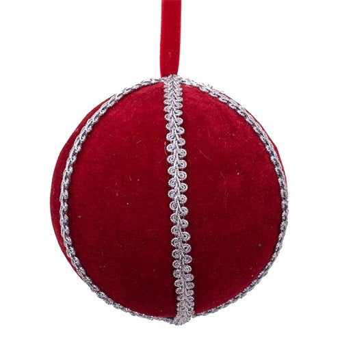 Bauble Red Velvet With Silver Detail 12cm