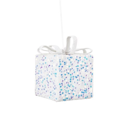 Christmas Tree Ornament 12cm White Iridesent Sequin Gift Box