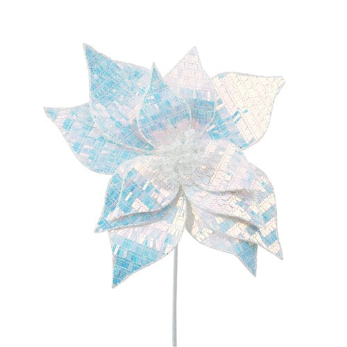 White Iridesent Poinsettia 30cm with 50cm Stem