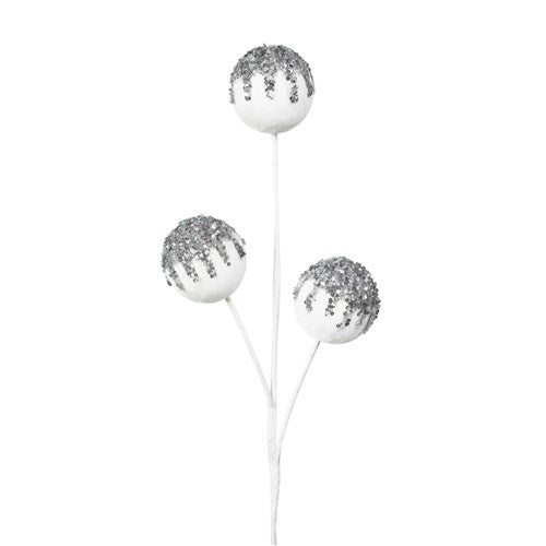 White Ball Stem 7cm With Silver Details 68cm Stem 3pc