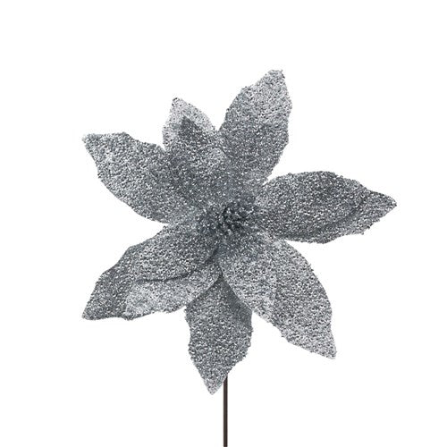 Silver Glitter Poinsettia 31cm with 50cm Stem