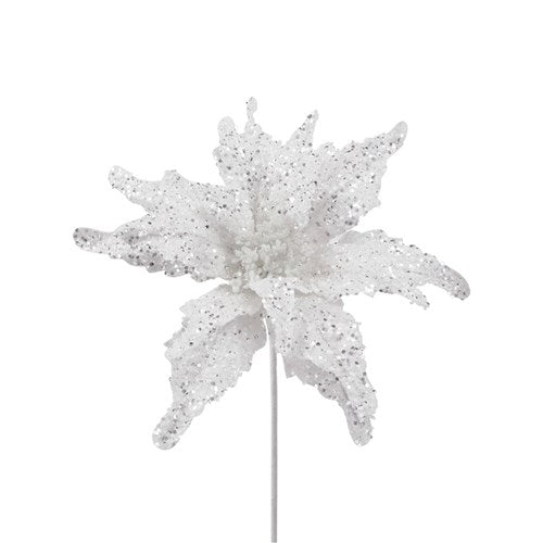 White Glitter Poinsettia 31cm with 50cm Stem