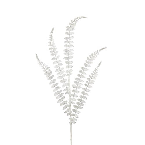 White Glitter Leaf Stem 80cm