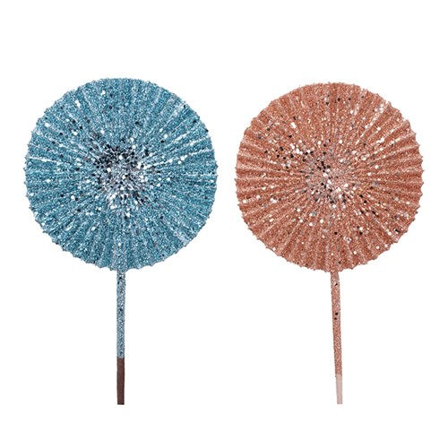 Coral & Blue Glitter Fan with 51cm Stem 16cm 2 assorted