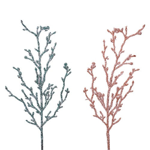 Coral & Teal Glitter Stem 72cm 2 assorted