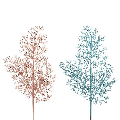 Coral & Teal Glitter Spray 73cm 2 assorted