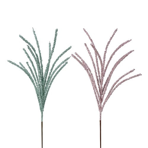 Sage & Dusty Pink Glitter Spray Stem 68cm 2 assorted