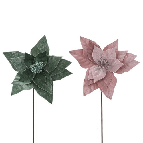 Poinsettia 50cm with Stem 28cm 2 assorted colour (Sage & Dusty Pink Velour)