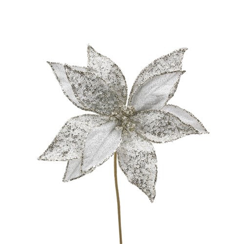 Platinum Poinsettia with Clip 28cm