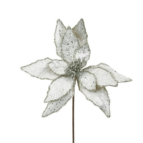 Platinum Poinsettia 31cm with Glitter Finish 50cm Stem