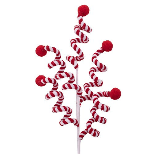 Red & White Candy Swirl with Red Pompom Pick 65cm