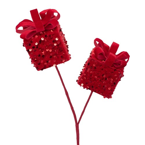 Gift Box Pick 66cm 2Pc Red Sequin