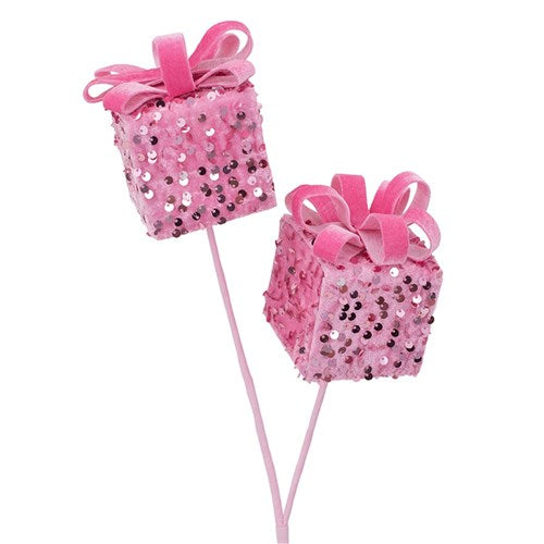 Gift Box Pick 66cm 2Pc Candy Pink Sequin