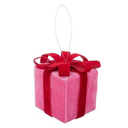 Tree Ornament 9X9X11cm Candy Pink Velour Gift Box with Red Velour Bow