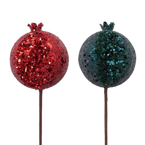 Red&Emerald Pomegranate On Stem 10cm