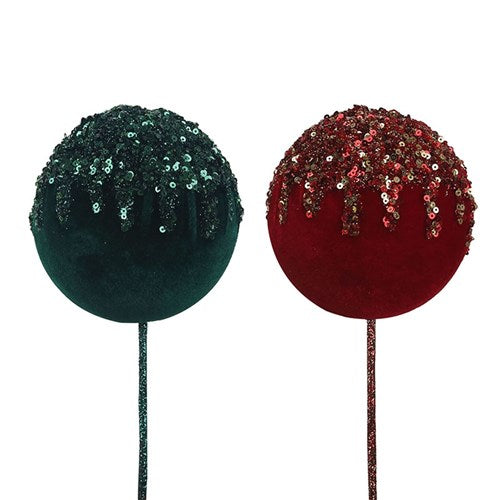 Red&Emerald Velour Ball with Glitter Finish 10cm