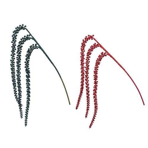 Emerald Green & Red Glitter Drop Stem 93cm 2 assorted