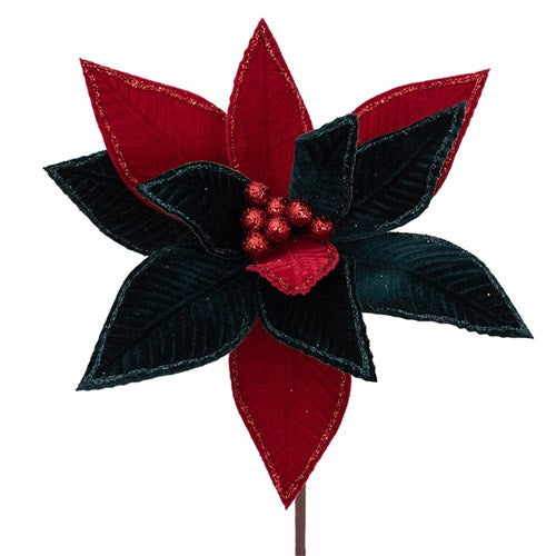 Emerald Green 27cm & Red Velvet Poinsettia with 50cm Stem