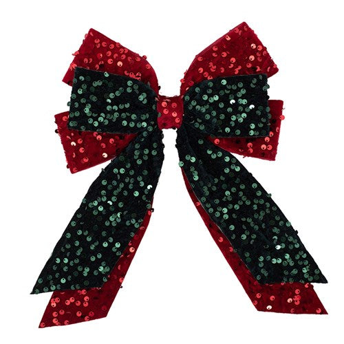 Bow Emerald Green & Red Sequin 22X26cm