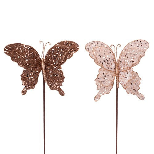 Copper & Champagne Sequin Butterfly with Clip 25cm 2 assorted