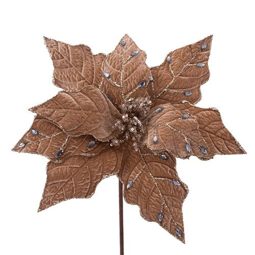 Coffee Velvet Poinsettia 31cm with 50cm Stem