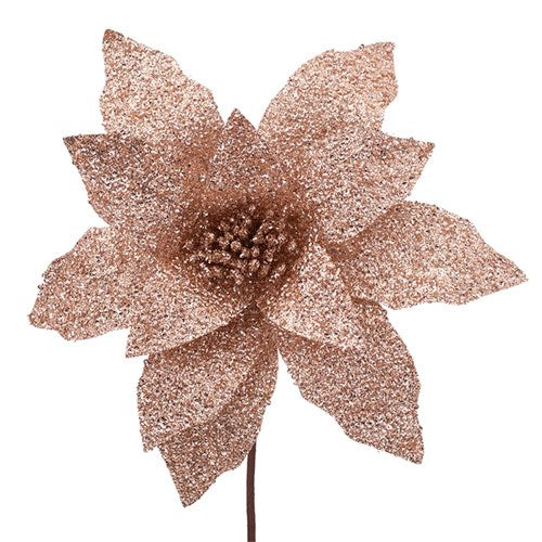 Rose Gold Glitter Poinsettia 31cm with 50cm Stem