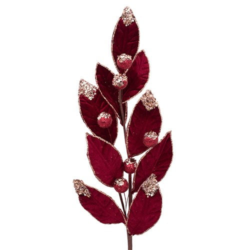 Burgundy Velvet with Rosegold Detail Leaf Stem 61cm