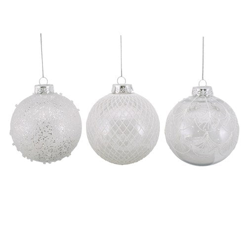 Bauble Clear with Handpainted Detail in PDQ 3 assorted 10cm