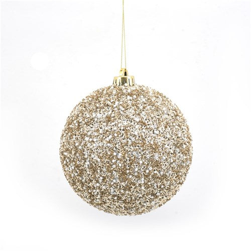 Beaded Bauble Champagne in PVC Box 15cm