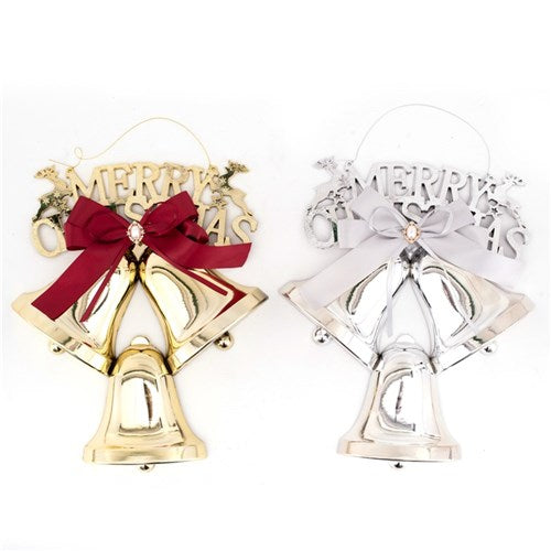 Merry Christmas Bell Sign 39X31cm Silver, Champagne 2 assorted