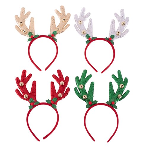 4A REINDEER ANTLER HEADBAND SILVER, CHAMPAGNE, RED, GREEN