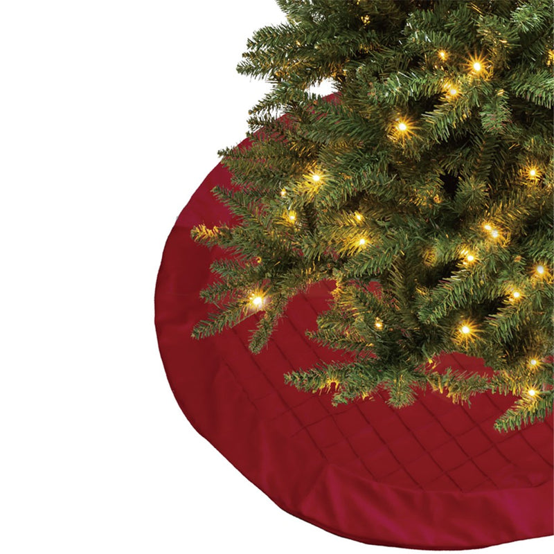 120cm red Christmas tree skirt with pin tuck details