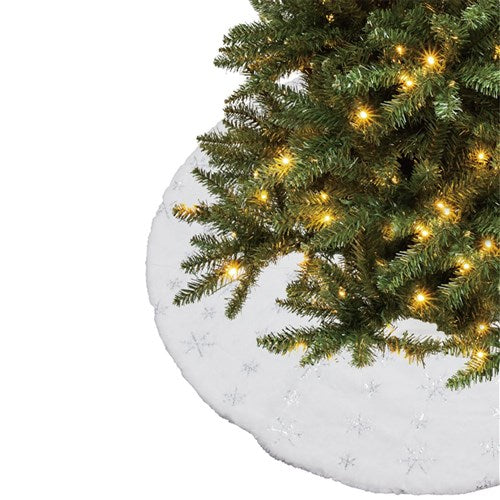 White Fluffy Tree Skirt with Silver Snowflakes 120cm