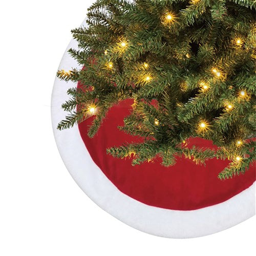 Santa Tree Skirt Red Velour with White Fluff 120cm
