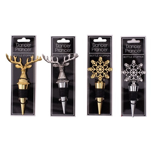 Bottle Stopper Reindeer & Snowflake 4 assorted