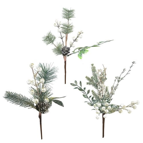 White Berry Picks 24cm 3 assorted