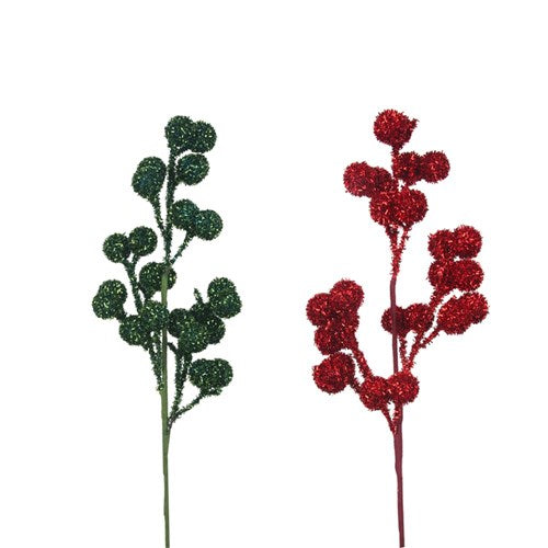 Emerald Green & Red Glitter Stem 55cm 2 assorted