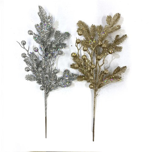 Glitter Finish Stem Silver & Champagne 37cm 2 assorted