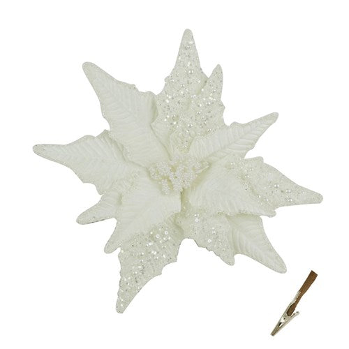 Ivory Poinsettia 35cm with Pearl Details & 15cm Stem with Clip