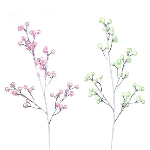 Pink & Mint Berry with Glitter Finish Stem 56cm 2 assorted