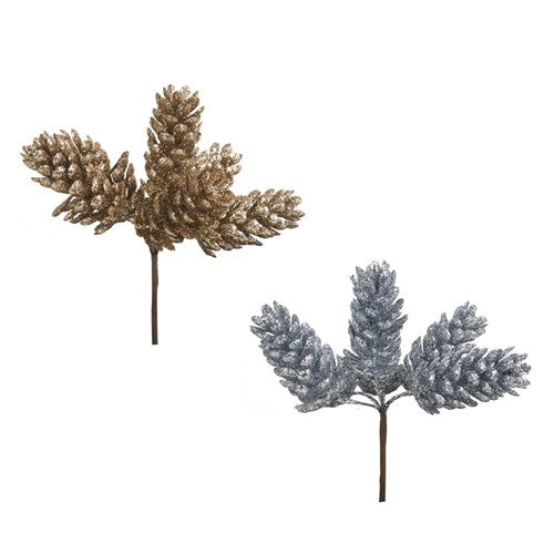 Pinecone Clusters Champagne, Silver 16cm 2 assorted
