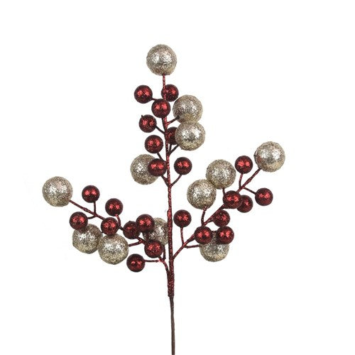 Burgundy & Champagne Glitter Berry Bunch 40cm