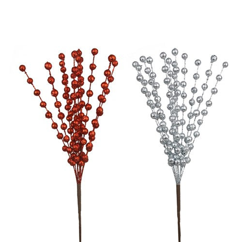 Red & Silver Ball Pick 45cm 2 assorted