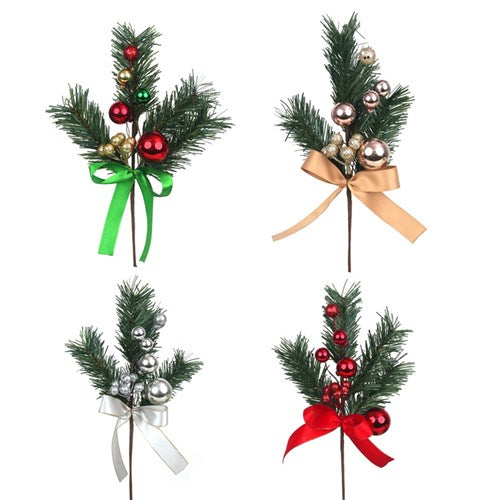 Green Foilage with Baubles Red, Champagne, Silver 40cm 4 assorted