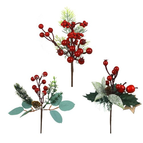 Red Berry Picks 22cm 3 assorted