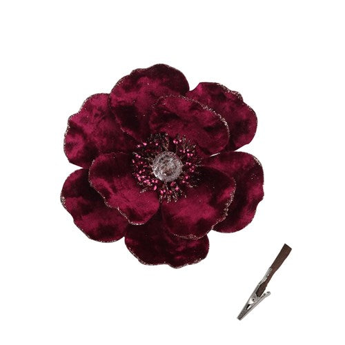 Burgundy Magnolia Clip 14cm with Rose Gold Details