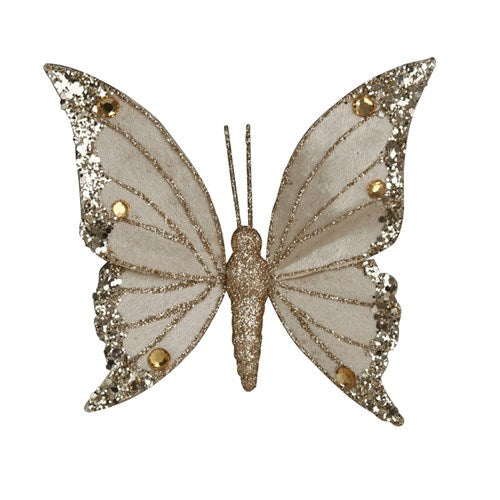 Champagne Velvet Butterfly with Clip 13X12cm