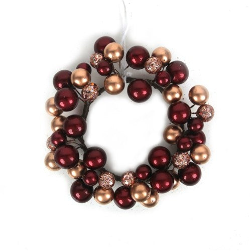 Candle Wreath Crystal Baubles Burgundy Pink 14cm