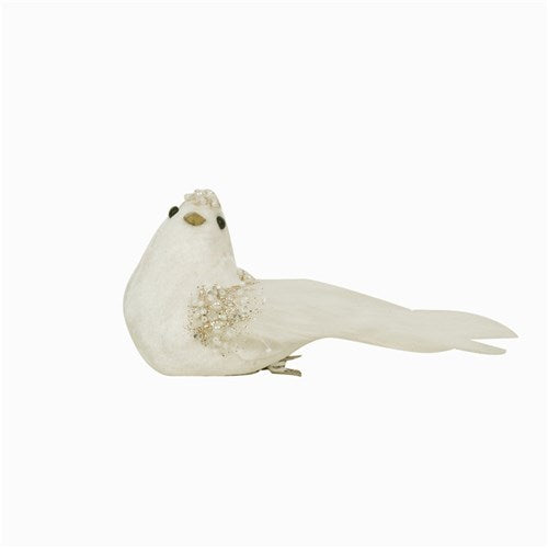 Ivory Bird On Clip with Champagne Glitter 5X7X18cm